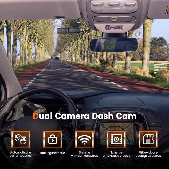 Dashcam für Auto vorne und hinten - 4K und 64GB - Dual Dashcam - G-Sensor und Zeitrafferfunktion - Schwarz - von Faas