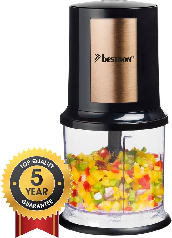 Bestron Küchenmaschine – AKC200CO – 500 ml Fassungsvermögen – 2 Edelstahlmesser – Pulsfunktion – Kupfer – 5 Jahre Garantie