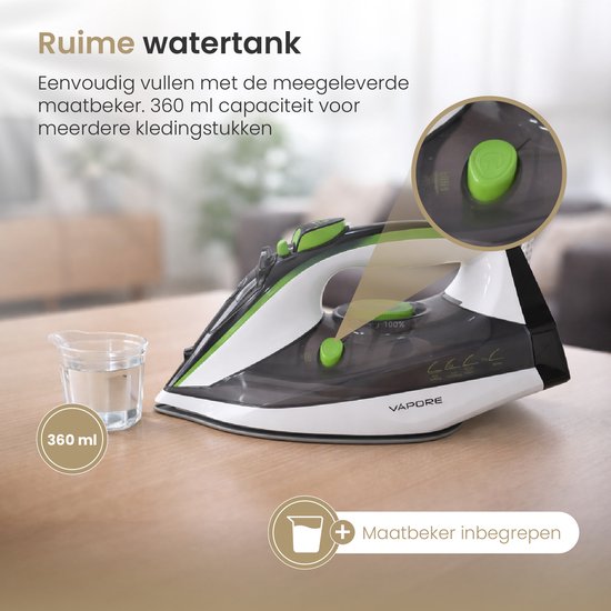 Vapore - Dampfbügeleisen 2400W - Keramiksohle - Bügeleisen - 34g/min Dampf - Anti-Tropf - Bügeleisen - Selbstreinigend - Inkl. hitzebeständiger Bügelmatte