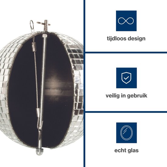 HQ-Power Disco Spiegelkugel Ø 20 cm, spektakuläre Lichteffekte für Partys, sicheres Aufhängesystem und facettiertes Glas, Tanzflächenzubehör für Disco und mehr