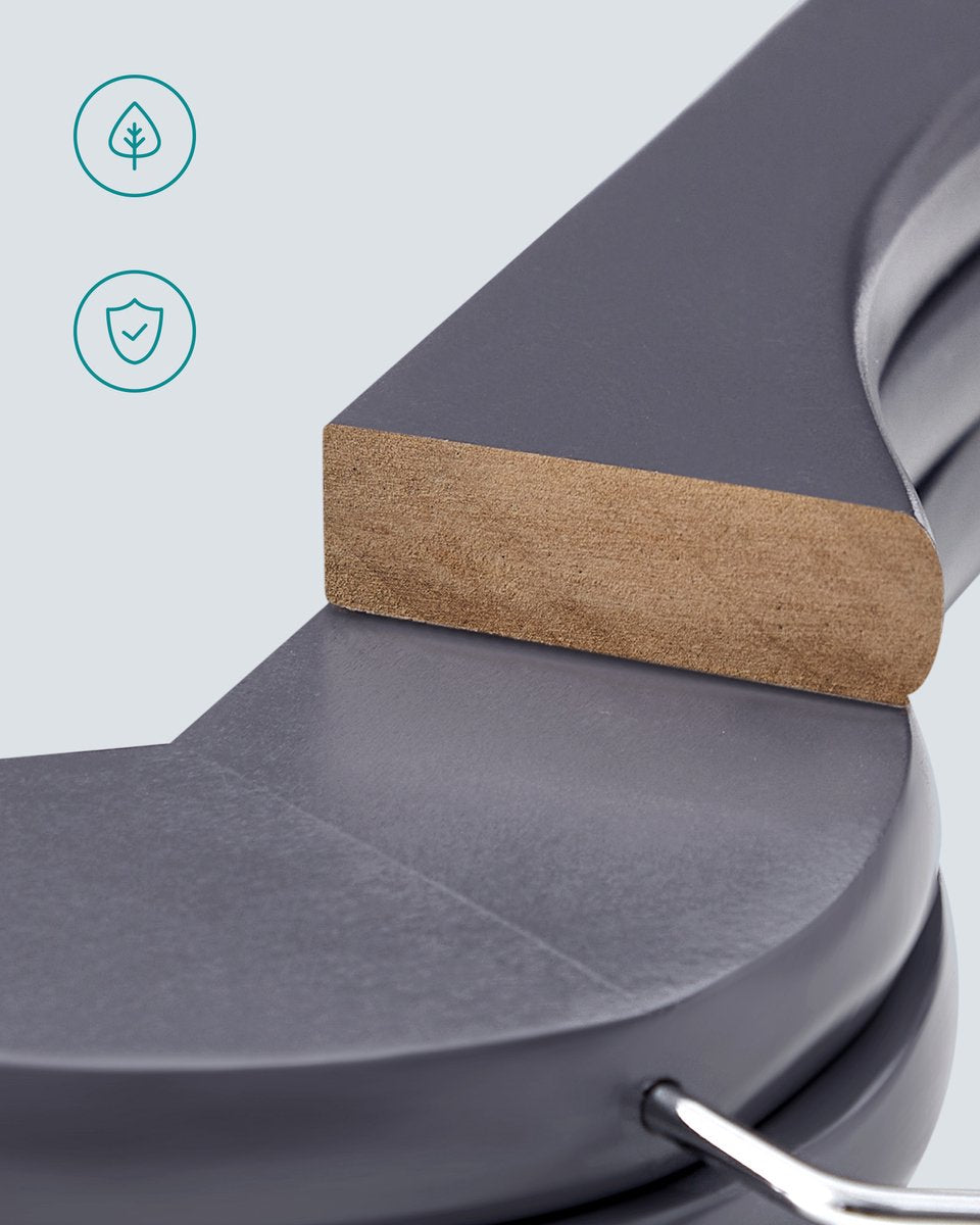 Songmics Kleiderbügel – 20-teilig – Holz – rutschfest – 5 kg – Grau/Silber