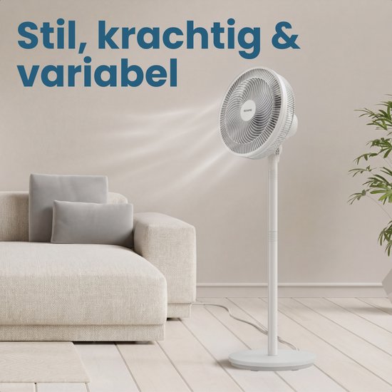 Auronic Stehventilator - 3 Geschwindigkeiten - 85° Oszillation - einstellbar von 70-116 cm - Weiß
