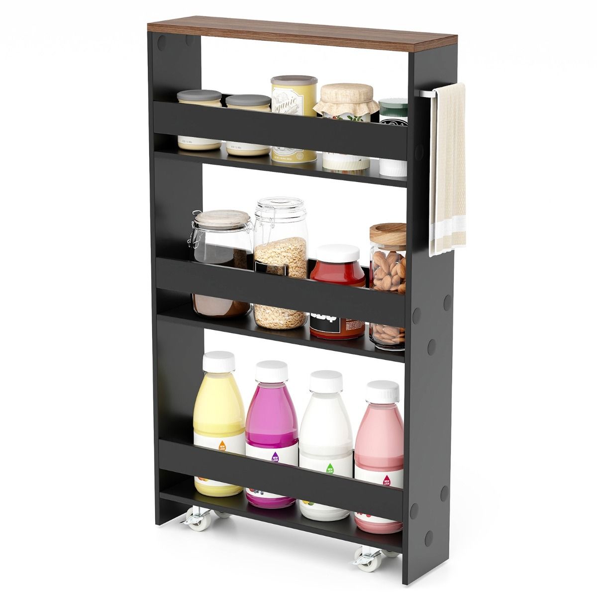 Coast Küchenwagen auf Rädern - 4-lagig - 47,5 x 13 x 80,5 cm - Schwarz/Natur