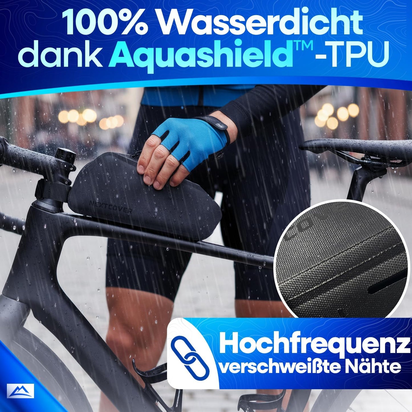 Nextcover® - Bikepacking Oberrohrtasche - Schraubbar - Wasserdicht - Kompakter Rahmen - Für Gravelbike, Rennrad, MTB - Schwarz