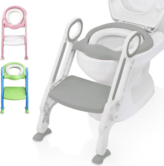 LifeGoods Toilettensitzverkleinerer - Toilettentrainer mit Treppe - Töpfchen Kleinkind - 2 bis 7 Jahre - Grau/Weiß