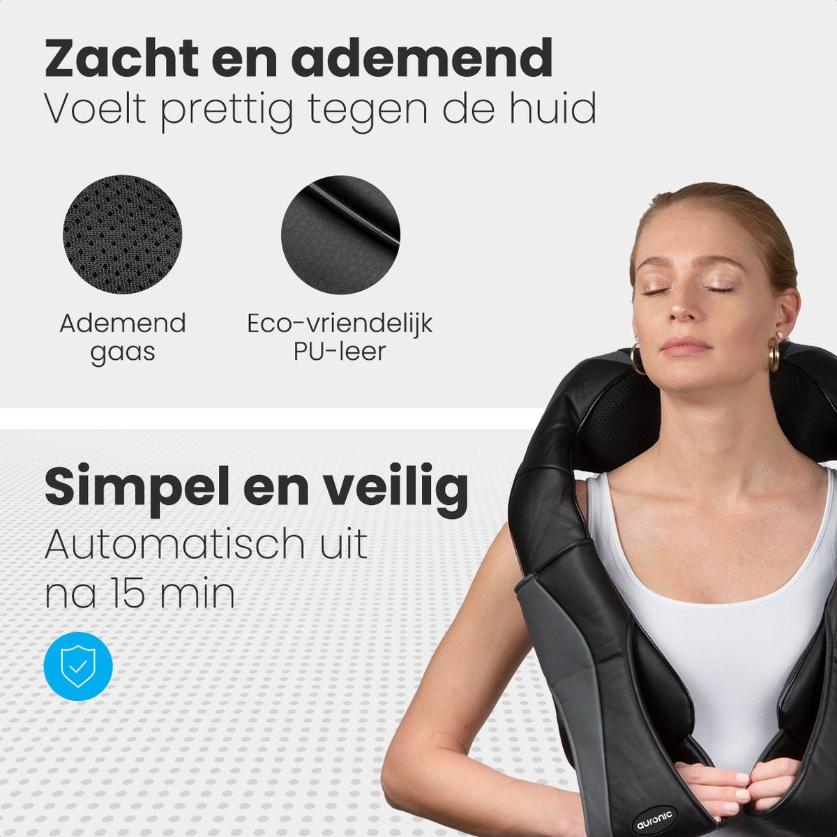 Auronic - Shiatsu Massagekissen - für Nacken und Schulter - Infrarot-Wärmefunktion - Schwarz