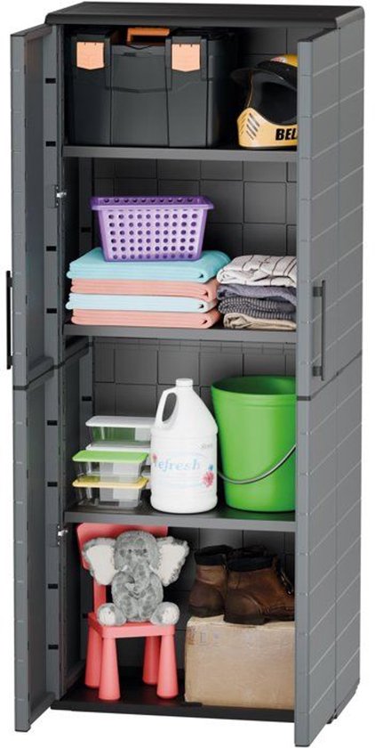 Hochschrank – TOOD – 2 Türen + 3 Polypropylen-Einlegeböden – 68 x 37 x H 163 cm – Grau