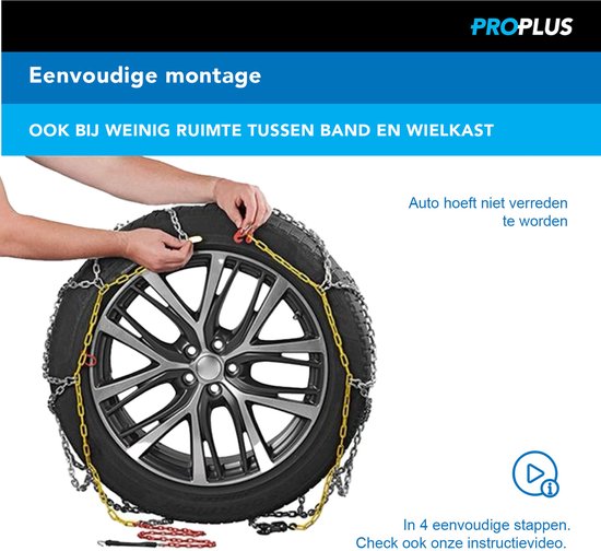 ProPlus Schneeketten – KNR255 – 16 mm Stahlglieder - Önorm-Gütesiegel – Sicherheit – Reifen – Schnelle und einfache Montage – Für verschiedene Reifengrößen – Inklusive Reparaturglieder und Aufbewahrungskoffer – 2er-Set – 4x4-Fahrzeug – Minivan, SUV/MPV
