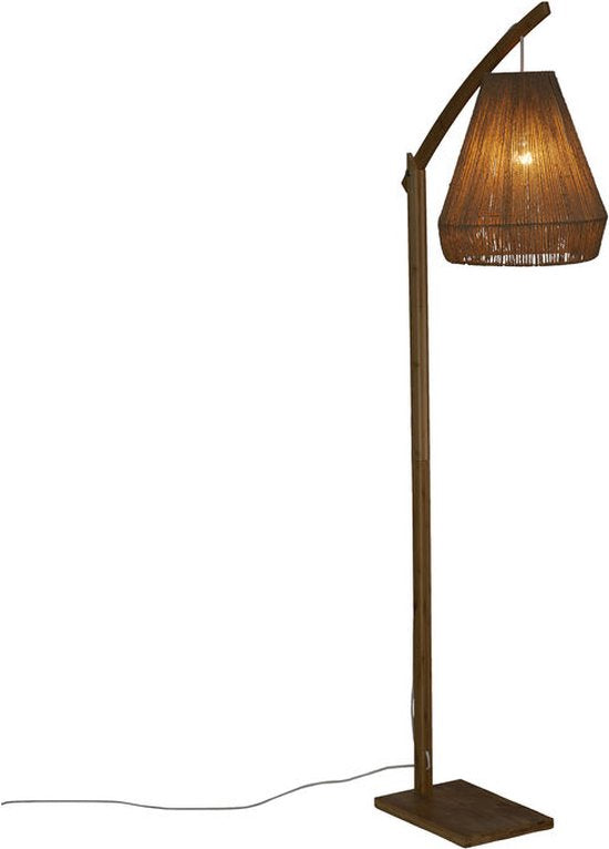Bambus-Stehlampe mit gebogenem Stiel und geflochtenem Hanf-Lampenschirm PALM