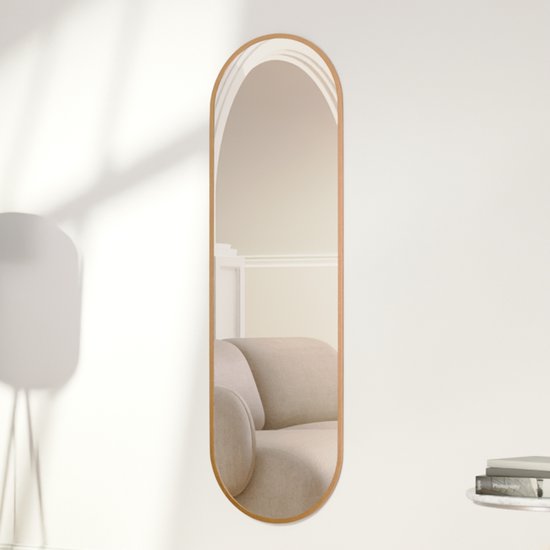 Mirlux Ovaler Spiegel - Einbauspiegel - Hängend mit Rahmen - Wandspiegel - Make up Spiegel - 160 x 50 cm - Gold
