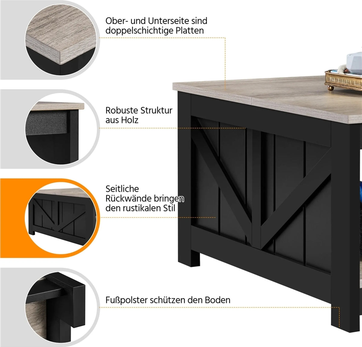Yaheetech Couchtisch Quadratisch - 80 x 80 x 45 cm - Mit geräumigem Ablagefach und Scheunentür Design und Holzmaserung Furnier - Für Wohnzimmer und Sitzbereich - Grau E1 MDF
