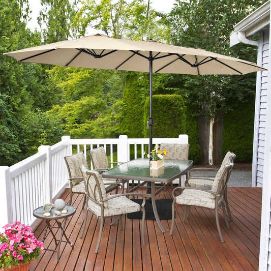 Coast Doppel-Terrassenschirm mit Ständer – XXL-Schatten – Kurbelmechanismus – Beige 451,5 x 264 cm