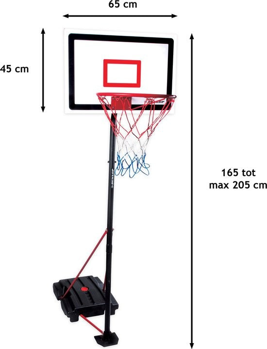 Dunlop Basketbalset - Speelset Junior - In Hoogte Verstelbaar: 165 - 205 cm - Basketbal standaard, bal, pomp