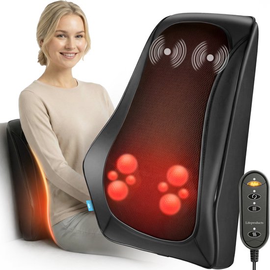 Lifeproducts Massagekissen für Nacken und Rücken – Nackenmassagegerät – Rückenmassage – Shiatsu-Nackenmassagegerät mit Wärme- und Vibrationsfunktion