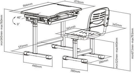 Kinder-Schreibtisch mit ergonomischem, höhenverstellbarem Schreibtischstuhl – Zeichentisch – Schultisch