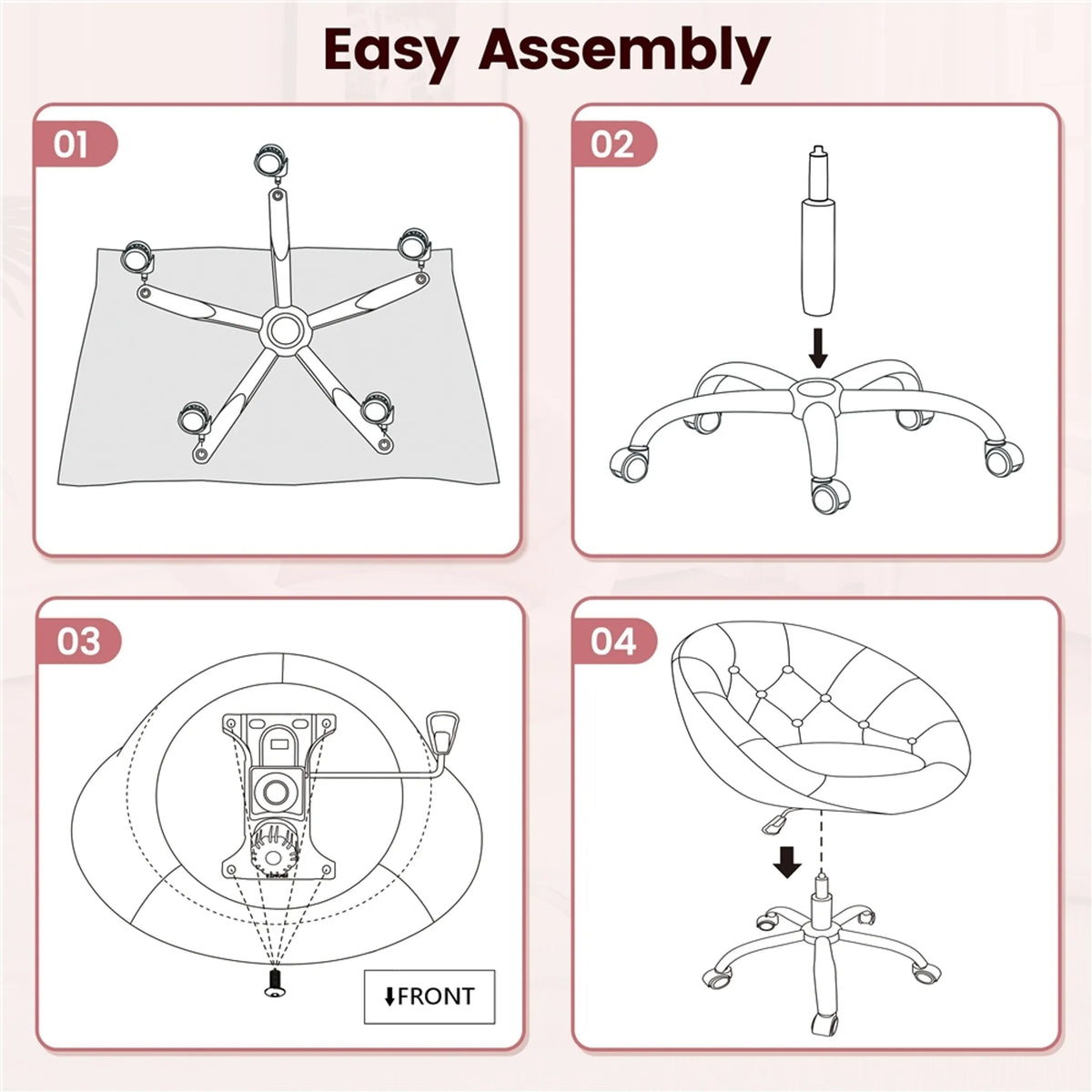 Yaheetech Bequemer Drehstuhl in Tonnenform 78–88 cm – Stimmungsvolles Rosa – Kunstleder und Metall