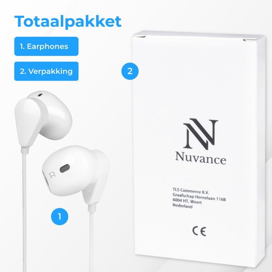 Nuvance - Ohrhörer mit Kabel - USB-C-Anschluss - In-Ear-Kopfhörer mit Kabel - Kabelgebundene Kopfhörer - Kopfhörer mit Kabel und Mikrofon - Weiß