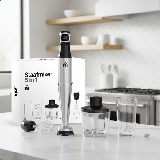 MATTI® - Stabmixer-Set 5in1 - Elektrischer Stabmixer - Zerkleinerer - Mixer - Milchaufschäumer - 1500W