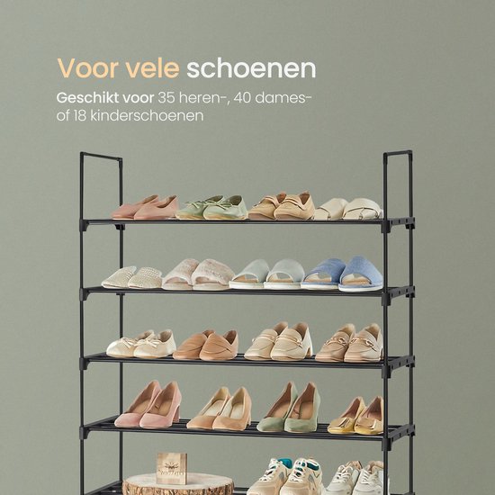 O'DADDY® Schuhregal 10 Lagen - Schuhaufbewahrungssystem - Schuhschrank - Schuhregal - Schuhschrank - Schuhaufbewahrungsregal für 35 bis 40 Paar Schuhe - Schwarzes Metall