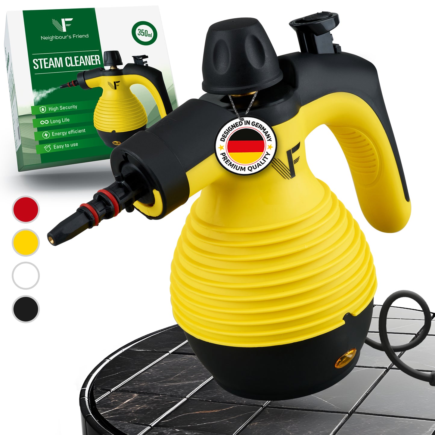 Hand-Dampreiniger - Neighbour's Friend – Dampregelung – Inklusive 10 Zubehörteile – 350-ml-Tank – Gelb