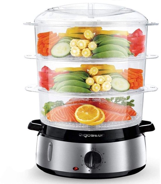 Aigostar Fitfoodie 30INA – Dampfgarer 9 l – mit Timer – 800 W – 3 Ebenen – Edelstahl
