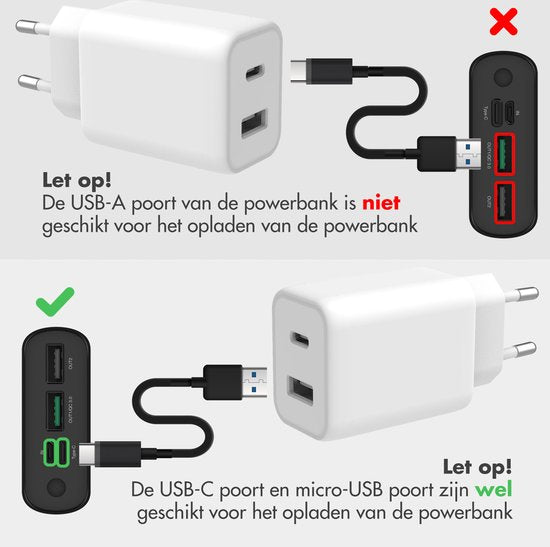 iMoshion® Powerbank 27000 mAh - Schnelles Ladegerät & Batterieanzeige - Geeignet für iPhone & Samsung, u.a. - 18 Watt - USB A, USB C & Micro USB - Schwarz