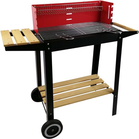 BBQ Collection Holzkohlegrill – Holzkohlegrill mit Rädern – Grill mit verstellbarem Rost und Windschutz – Grill mit Seitentisch – Schwarz
