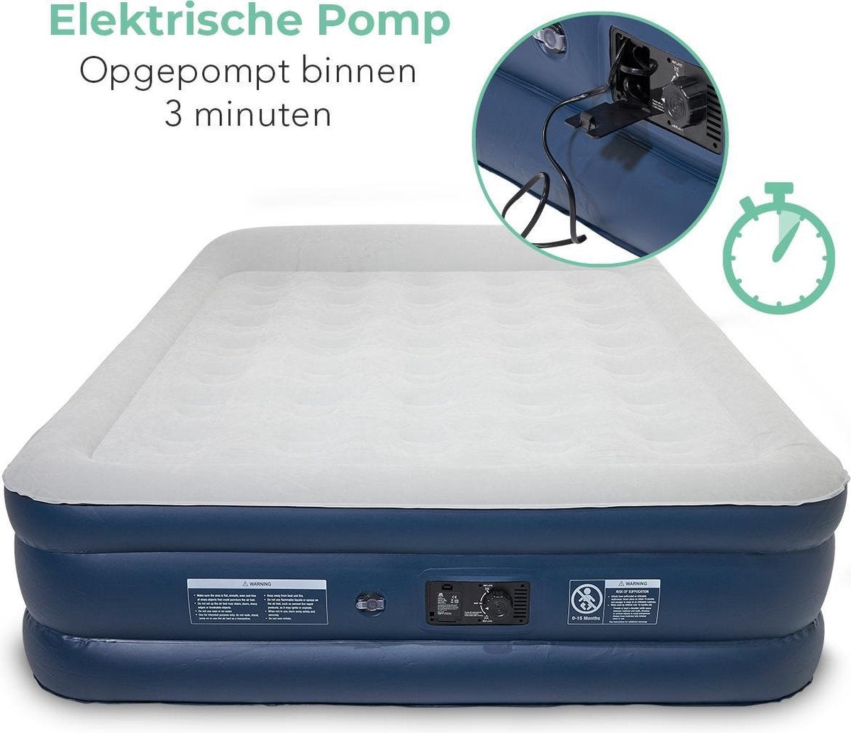 LifeGoods - Luftmatratze für 2 Personen - integrierte Pumpe - inkl. Tragetasche und Reparaturset - Blau