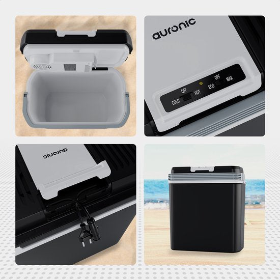 Auronic Elektrische Kühlbox 12 V und 230 Volt – 20 l – Camping-Kühlschrank – Auto – Kühlen und Heizen – Frigobox – Schwarz
