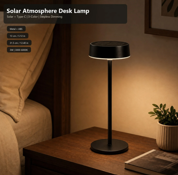 Arlgsite Solar-Tischlampe – kabellos – über USB-C aufladbar – dimmbar – 3 Lichtmodi