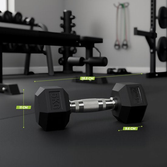 VirtuFit Hexa Dumbbell Pro - 5 kg - Sechseckhantel - Langlebig und strapazierfähig - Krafttraining - Gewicht - CrossFit & Fitness - Geeignet für Anfänger und Profis - Pro Stück verkauft