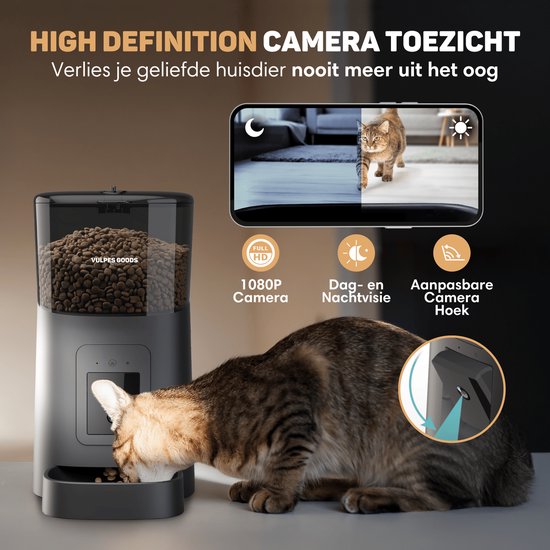 Vulpes Goods® Pets - Automatischer Futterautomat - Katze und Hund - Futterautomat mit App - Futterspender - 6L - Schwarz - PRO Version