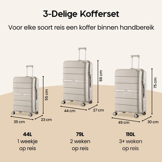 SKYCASES Urban Adventurer – Großer Reisekoffer – Zahlenschloss – 49 x 30 x 75 cm – 110 l – XL-Rollkoffer – Spinner-Räder & Kofferschloss – Beige