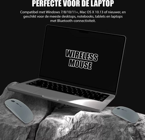 K&L Kabellose Maus - Kabellose Bluetooth Maus Laptop - Geräuschlos - Wiederaufladbar - Grau