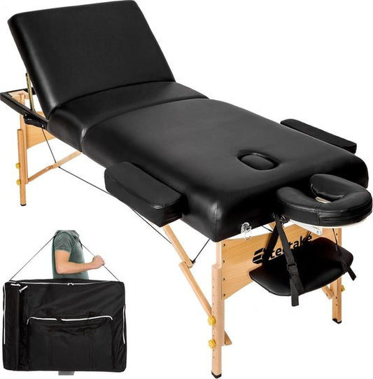 tectake - Massageliege Behandlungsliege mit 10 cm hoher Matratze + Tragetasche - extra dick gepolstert, wasser- und ölabweisender Vinylbezug, faltbar, inklusive Aufbewahrungstasche, ideal für Salon, Tattoo, Therapie - schwarz