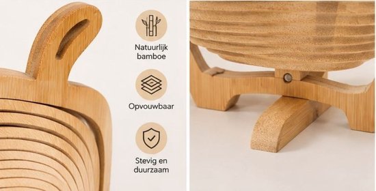 Ceruzo Obstkorb, zusammenklappbar – Bambus – 27 x 22 x 30 cm – 2-in-1 – Obstkorb und Untersetzer