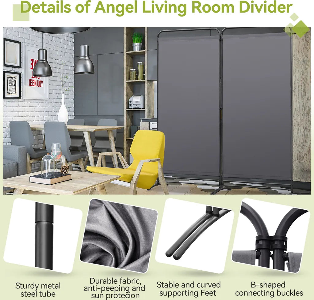 Angel Living Paravent – 2 Paneele – 162 x 180 cm – zusammenklappbar – grau