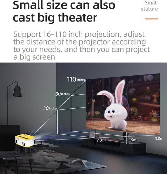 Fuegobird T20 Mini-Beamer – Taschenbeamer – Tragbar – LED – Unterstützt 1920×1080 – Weiß