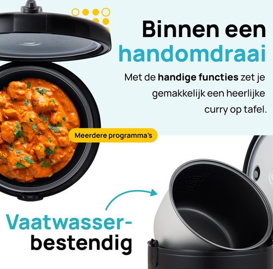 MOA Multicooker - 5L - Langsamkocher - Reiskocher mit Dampfgarer - Dampfgarer - Warmhaltefunktion - 700W - Schwarz