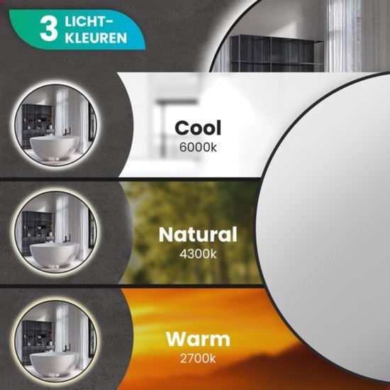 Mirlux Badezimmerspiegel - mit LED-Beleuchtung & Heizung - Anti-Kondensations - 80CM - Mattschwarz