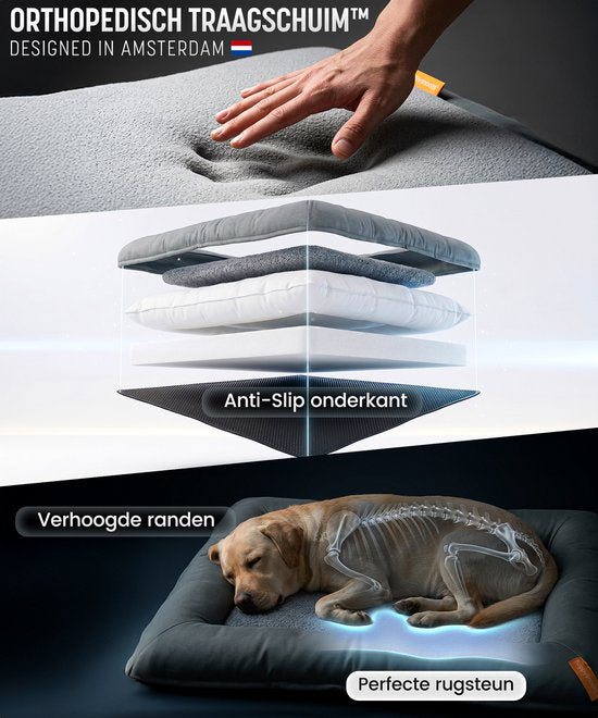 Happysnoots® Orthopädisches Hundekissen – XL-Hundekorb 85 x 70 cm – Waschbares Hundebett – Graues Hundekissen mit Reißverschluss