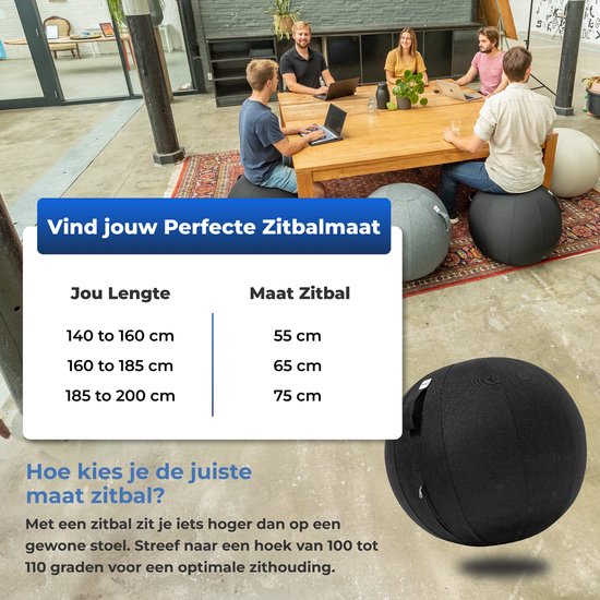 Backerz Sitting Ball 55 CM - Sitting Ball mit Cover Leinen - Ergonomische Büro und Home Office Stuhl - Luxus Yoga Ball - Schwarz 2