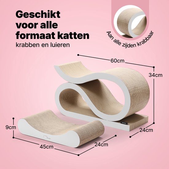 Jake und Jacky Kratzpappe für Katzen 2 in 1 Modell - Kratzbaum Pappe - Kratzbrett - Kratzkorb - Kratzmöbel - Kratzmatte Pappe - Katzenkorb - Katzenbett - 60x24x34cm