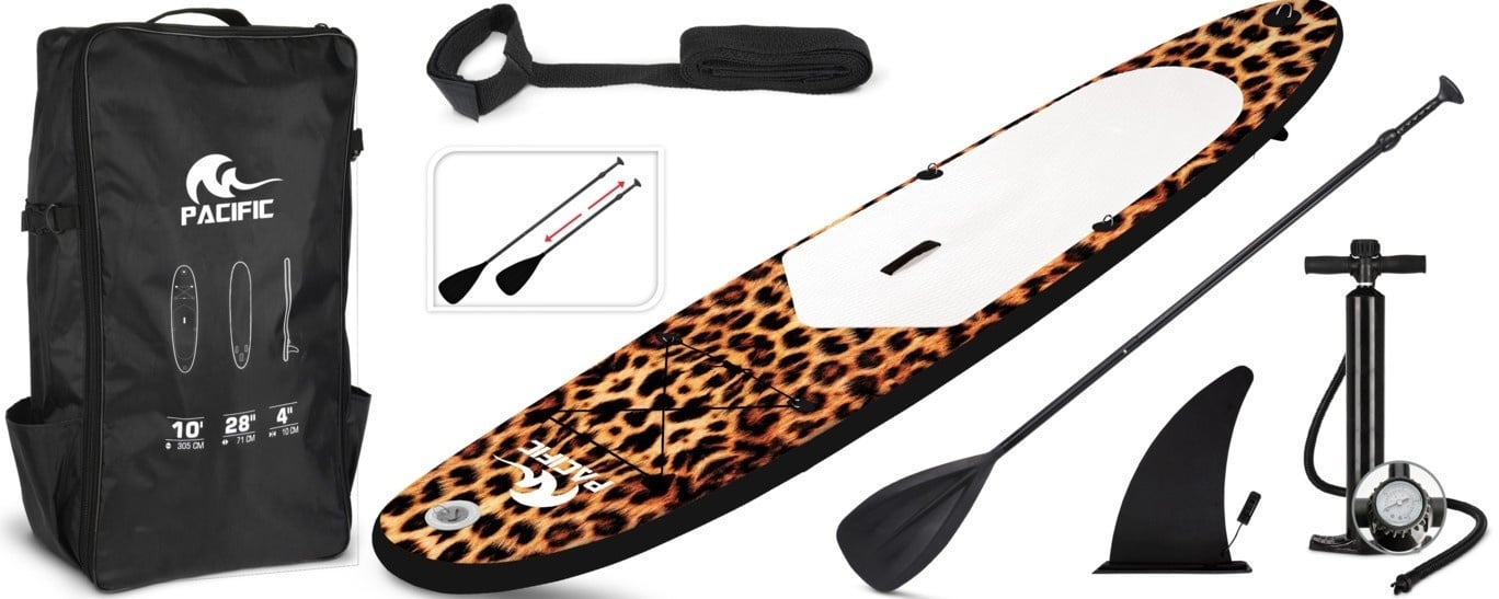 Pacific Special Edition Sup Board - Aufblasbares Paddle Board - Extra Sturdy - 305 cm - Komplettes Sup-Paket - max 100 kg - Panther print white