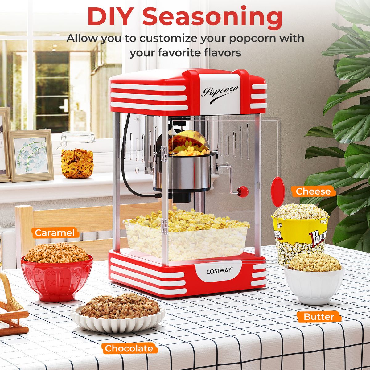 Coast Popcornmaschine – Retro-Kino-Stil – Warmhalte-Lampe – manuelle Bedienung – rot/weiß