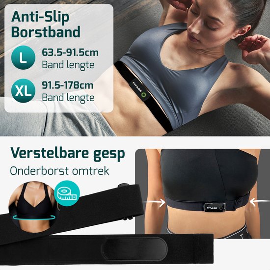 FITAGE Herzfrequenzmesser XXL HRM-DUAL – Extra große Größe – Herzfrequenzgurt mit Bluetooth- und ANT+-Sensor – Wiederaufladbarer Akku