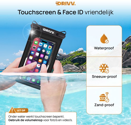 Drivv Luxe wasserdichte 2-in-1-Handyhülle – schwimmfähig – mit doppeltem Clipverschluss – für Handys bis zu 7 Zoll – schwarz