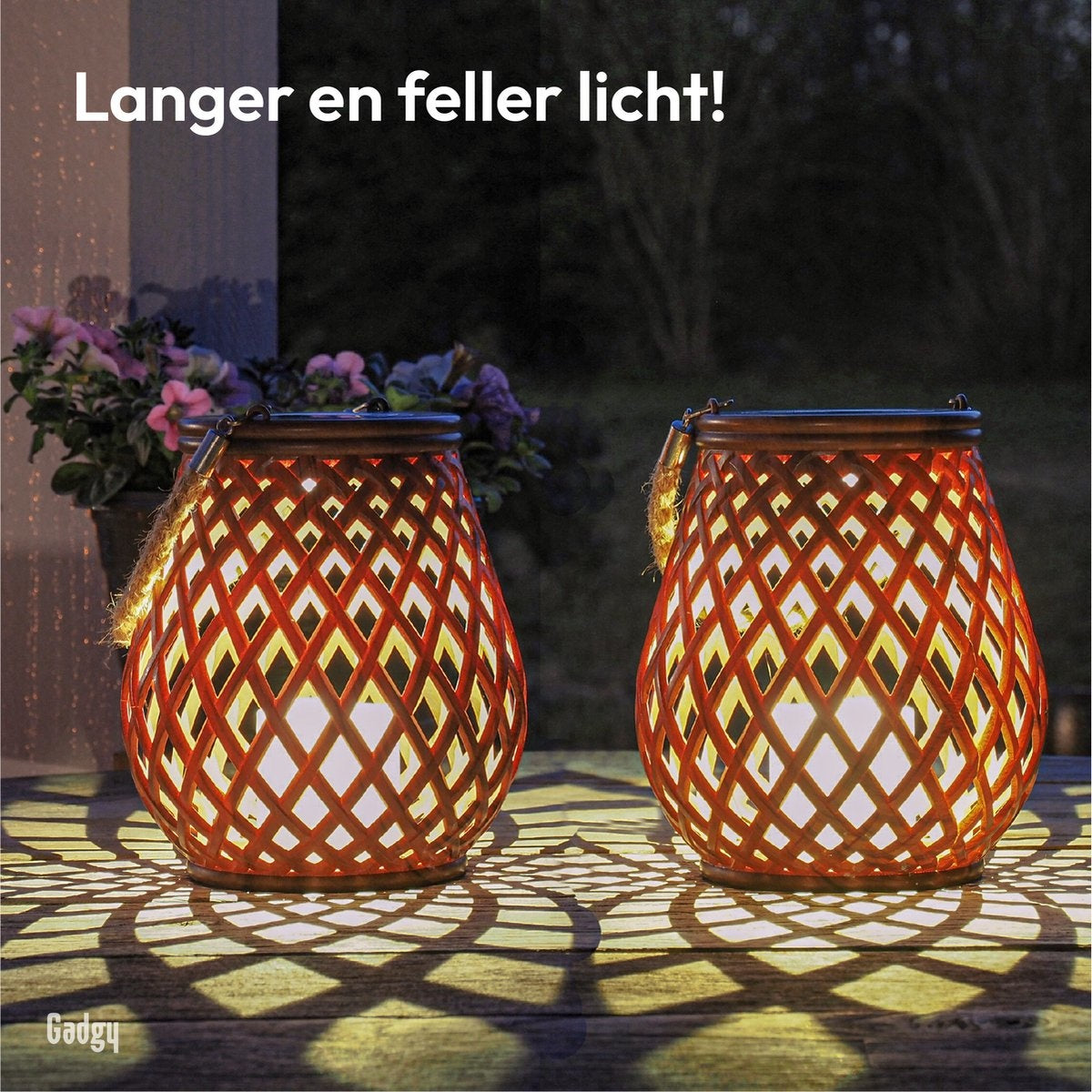 Gadgy Solar Laternen - 2er Set Garten- und Tischleuchten - Mit Tag/Nacht-Sensor - Braun