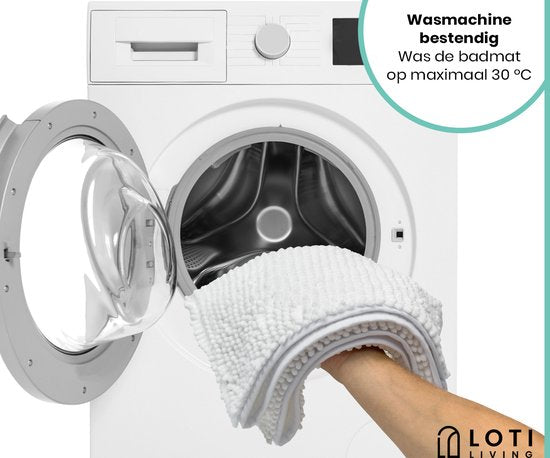 Loti Living Anti-Rutsch-Badematte - Duschmatte - Badematte - Bodenmatte - Chenille-Badematte - Weiß - 50x80 cm