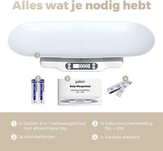 Gatson Babywaage - Mit App - Bis zu 30kg - Inklusive Maßband - Tierwaage - Babywaage - Babyshower